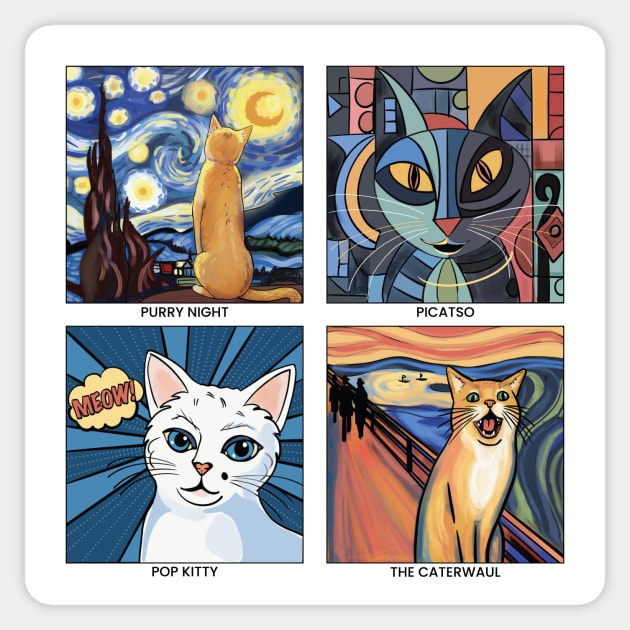 Artistic Cats: Aesthetic Bliss for Art History and Cat Lovers Sticker by stylecomfy